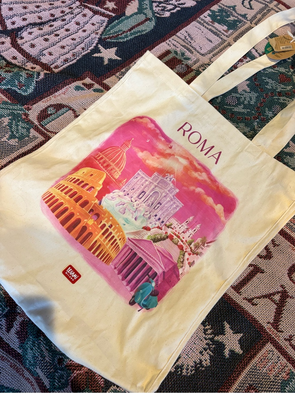 ROMA Pink Illustration Canvas Tote Bag